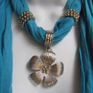 NEW WOMEN BABY BLUE FASHION SOFT SCARF NECKLACE BIG SILVEL METAL FLOWER PENDANT
