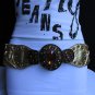 NEW WOMEN ELASTIC GOLD FASHION BELT MOROCCAN METAL BROWN RHINESTONES 25"-35" S/M