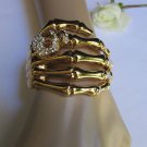 WOMEN GOLD SKELETON HAND CUFF BIG SKULL FASHION BRACELET FACE SILVER RHINESTONE