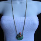 NEW WOMEN LONG GOLD CHAINS FASHION NECKLACE BIG BLUE BOTTLE PENDANT 15" DROP