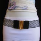 NEW WOMEN HIP WAIST ELASTIC BLACK FABRIC FASHION BELT GOLD BUCKLE 27"-40" S-XL