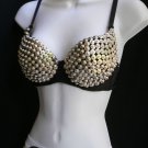 NEW WOMEN BLACK SEXY TRENDY FASHION BRA SILVER METAL SPIKES BRALET CLUBWEAR 34B