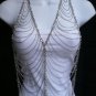 NEW WOMEN SILVER MULTI LAYERS DOUBLE WAVES METAL BODY JEWELRY LONG NECKLACE