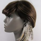 New Women Fashion Silver Metal Cuff One Earring Pink Orange Blue White Feathers
