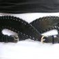 NEW WOMEN ELASTIC HIP WAIST BLACK BELT DOUBLE BUCKLES INFINITY SYMBOL XS-S-M-L