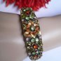NEW WOMEN ANTIQUE RUSTY GOLD CUFF SMALL FLOWER RHINESTONES THIN FASHION BRACELET