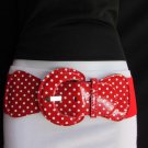 WOMEN HOT HIP HIP WAIST ELASTIC RED FASHION BELT WHITE POLKA DOTS 30"-42" M L XL
