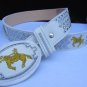 New Men Western Fashion White Leather Belt Gray Mexican Gold Horse Buckle 34 36