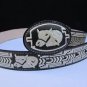 New Men Western Black Leather Belt Arabian White Horse Head Buckle Size 34 36 38