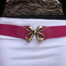 NEW WOMEN ELASTIC HIP WAIST PINK THIN FASHION BELT GOLD BOW BUCKLE 27"-37" S MS