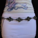 NEW WOMEN PEWTER METAL THIN FASHION BELT BIG BLACK RHINESTONES 28"-40" S-M-L-XL