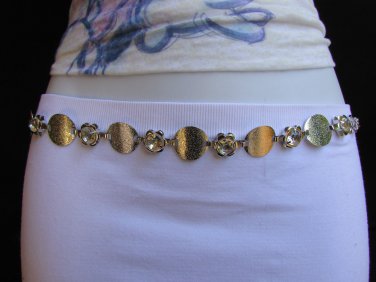NEW WOMEN SILVER MESH METAL THIN FASHION BELT RHINESTONE CIRCLES 26"-42" XS-XL