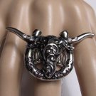 NEW WOMEN DARK SILVER BLACK METAL BIG BULL HEAD HORSESHOE WESTERN FASHION RING