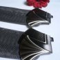 NEW WOMEN HIP WAIST ELASTIC GRAY FAUX LEATHER BELT METAL FANS BUCKLE 27"-33" S/M