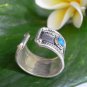 NEW WOMEN SILVER BLACK METAL MOROCCAN FASHION CUFF RING BLUE BEADS ADJUSTABLE