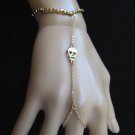 NEW WOMEN GOLD CHAINS SKULL METAL HAND FASHION SLAVE BRACELET CONNECTED RING