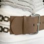 NEW WOMEN HIP WAIST ELASTIC L. BROWN FASHION BELT PEWTER S&M CHAINS 24"-37" XS-L