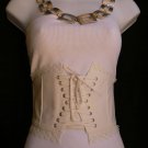 NEW WOMEN WHITE WIDE WIDE CORSET HIGH WIAST BELT FLOWERS EDGES SNAP BOTTONS S M