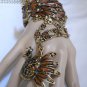 NEW WOMEN ANTIQUE GOLD CUFF SLAVE FASHION BRACELET BROWN PEACOCK BEADS BIG RING