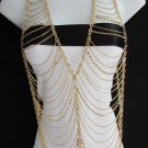 2014 WOMEN GOLD MULTI LAYERS WAVES + RHINESTONES METAL VEST BODY CHAINS JEWELRY