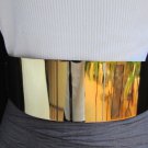 NEW WOMEN WAIST HIP WIDE GOLD METAL PLATE FASHION BELT BLACK ELASTIC 27"-36" S M