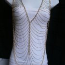 NEW WOMEN GOLD MULTI LAYERS WAVES METAL VEST BODY CHAIN JEWELRY LONG NECKLACE