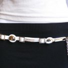 NEW WOMEN WHITE FAUX LEATHER THIN FASHION BELT WAIST / HIP SILVER CHAINS METAL