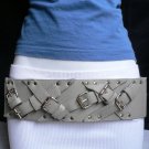 NEW WOMEN HIP ELASTIC WAIST L. GRAY FASHION BELT 6 SILVER BUCKLES 28"-37" S / M