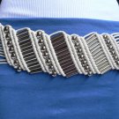 NEW WOMEN ELASTIC WHITE FASHION BRAIDED BELT SILVER METAL BEADS 29"-38" S-M-L