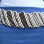 NEW WOMEN ELASTIC WHITE FASHION BRAIDED BELT SILVER METAL BEADS 29"-38" S-M-L