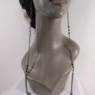 New Women 17" Long Pewter Black Metal Chains Fashion Earrings Set Rhinestones