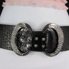 New Women Hip Waist Elastic Fashion Black Red Belt Pewter Buckle 26"-35" S M L