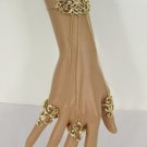 New Women Gold Metal Hand Chain Fashion Flower Bracelet Slave Ring 3 Fingers