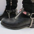 New Biker Western Boots Chains Pair Leather Straps American Flag USA 4th Of July