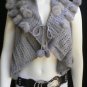 NEW WOMEN GRAY TRENDY KNIT SHAWL WARM SEXY TOP FAUX FUN BALL FASHION SWEATER M