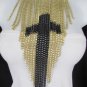 NEW WOMEN MULTI GOLD METAL STRANDS CHAINS FASHION NECKLACE BLACK CROSS 19" DROP