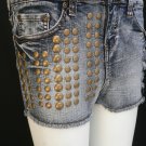 NEW HOT TOPIC WOMEN DENIM SHORTS JEANS GOLD STUDS FRONT ZIPPER WAIST 30" SIZE 9