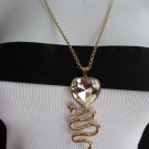 WOMEN GOLD METAL CHAINS FASHION NECKLACE BIG SNAKE PENDANT HEART RHINESTONES