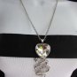 WOMEN SILVER METAL CHAINS FASHION NECKLACE BIG SNAKE PENDANT HEART RHINESTONES
