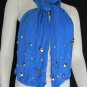 NEW WOMEN SOFT FABRIC FASHION BLUE SCARF LONG NECKLACE SILVER METAL SKULLS STUD