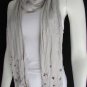 WOMEN GRAY SCARF SILVER METAL STUNING STARS STUDS CASUAL FASHION DESIGN FLOWY
