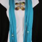 New Women Baby Blue Soft Fabric Brown Yellow Wood Flower Pendant Fashion Scarf