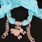 New Women Blue Soft Fabric Silver Metal Chains Dog Poodle Pendant Fashion Scarf