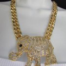 WOMEN GOLD SHORT FASHION NECKLACE BIG ELEPHANT PENDANT SILVER RHINESTONES 9"DROP