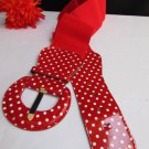 NEW WOMEN HIP WAIST ELASTIC RED FASHION BELT WHITE POLKA DOTS 25"-37" XS S M