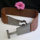 NEW WOMEN HIP ELASTIC L BROWN FASHION BELT LONG SILVER METAL BUCKLES 28"-34" S M