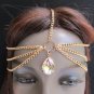 WOMEN GOLD METAL HEAD CHAIN FASHION JEWELRY BIG SILVER BEAD FRONT FOREHEAD DROP