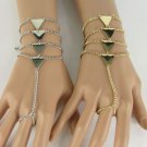New Women Silver / Gold Metal 4 Triangles Bracelet Hand Chain Fashion Slave Ring