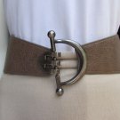 WOMEN WAIST HIP TAUPE GRAY ELASTIC FASHION BELT BIG FORK BUCKLE 30"-40" S M L