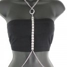 New Women Silver Metal Body Chain Trendy Necklace Fashion Jewelry Black Stone